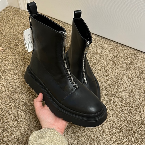 Zara Shoes - Black Zip Up Faux Leather Zara Boots NWT